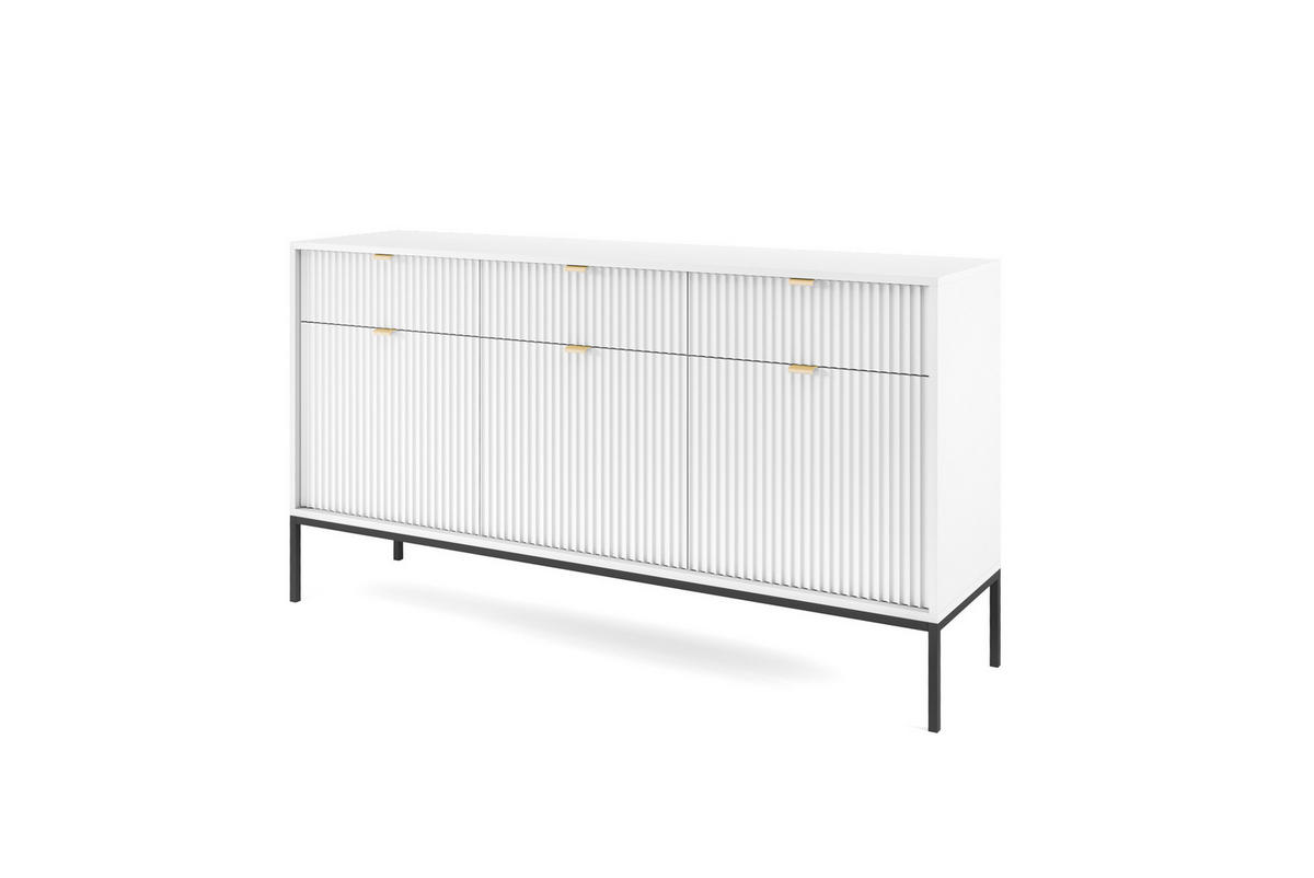 KOMMODE NOVA - KSZ154, Geriffelte Fronten, goldene Griffe 154x39x83 cm Weiß - Schwarz/Weiß, Holzwerkstoff/Kunststoff (154/83/39cm) - DomoHome
