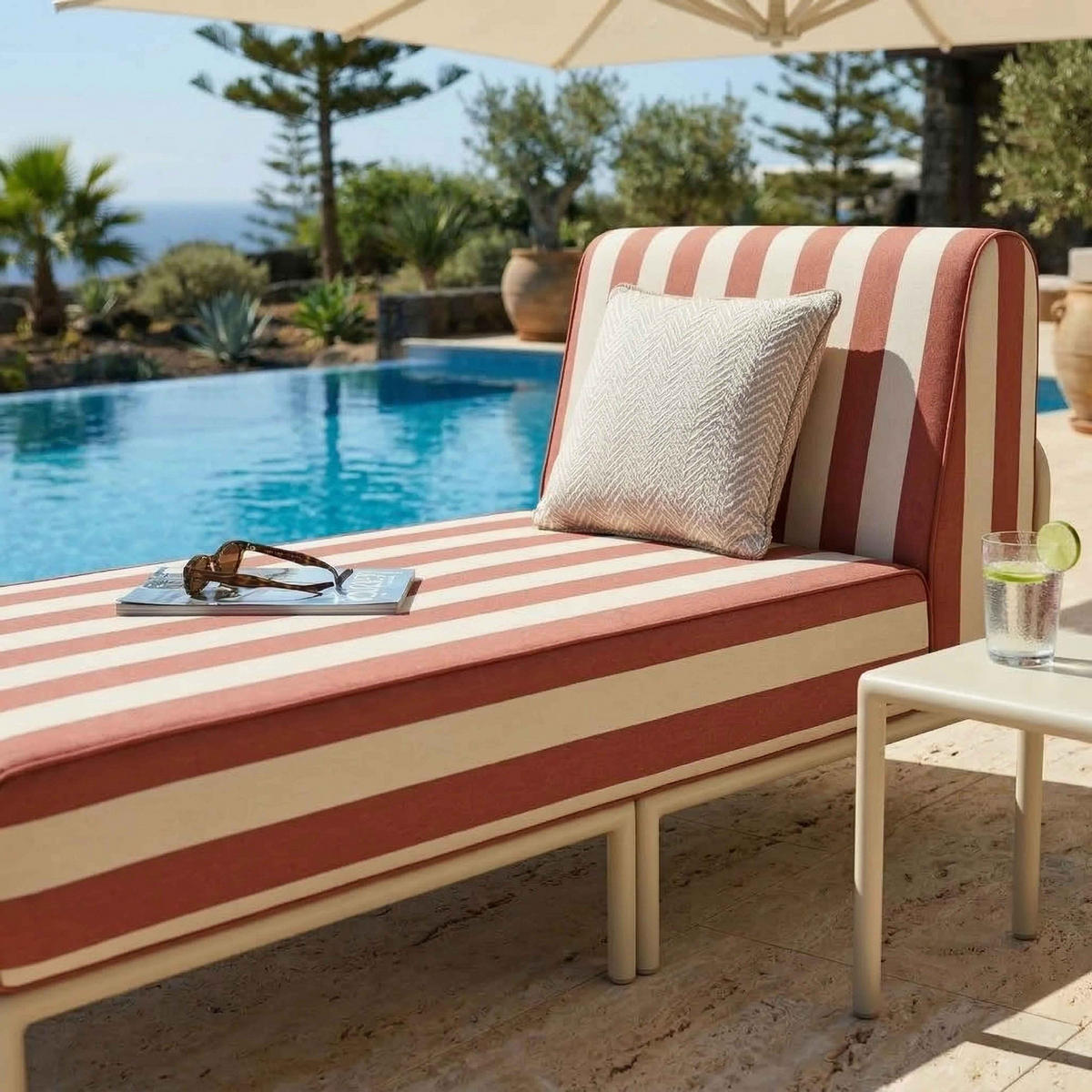 CHAISELONGUE, Terrakotta - Orange, Textil (72/78/153cm) - Oviala