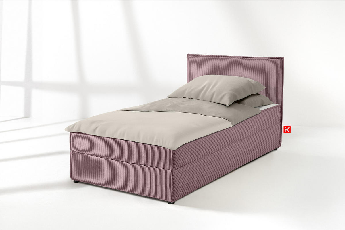 BOXSPRINGBETT ROTI Einzelbett, hellviolett - Violett/Schwarz, Holz/Holzwerkstoff (100/200cm) - KONSIMO®