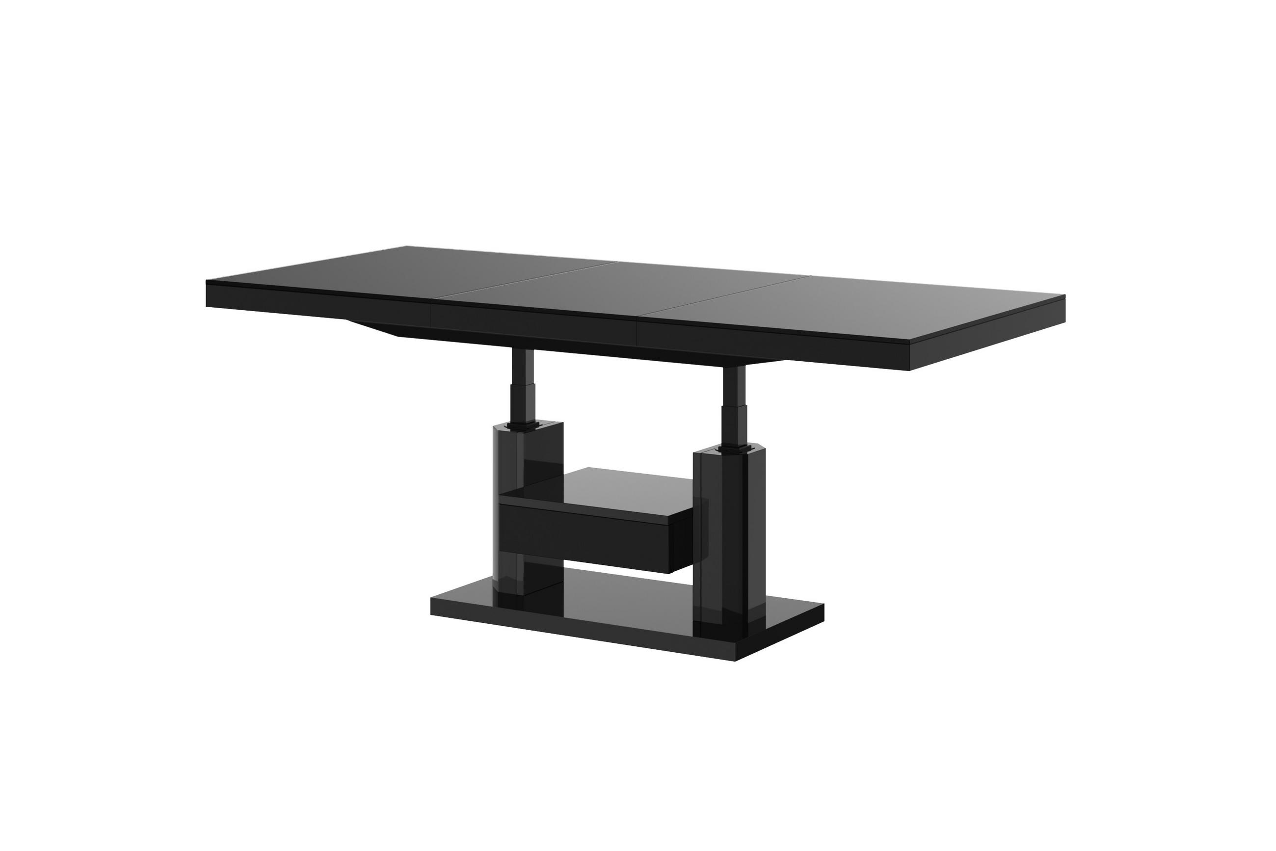 COUCHTISCH rechteckig höhenverstellbar ausziehbar Schublade 120/75/56 cm - Schwarz Hochglanz, Holzwerkstoff (75/120/56cm) - designimpex