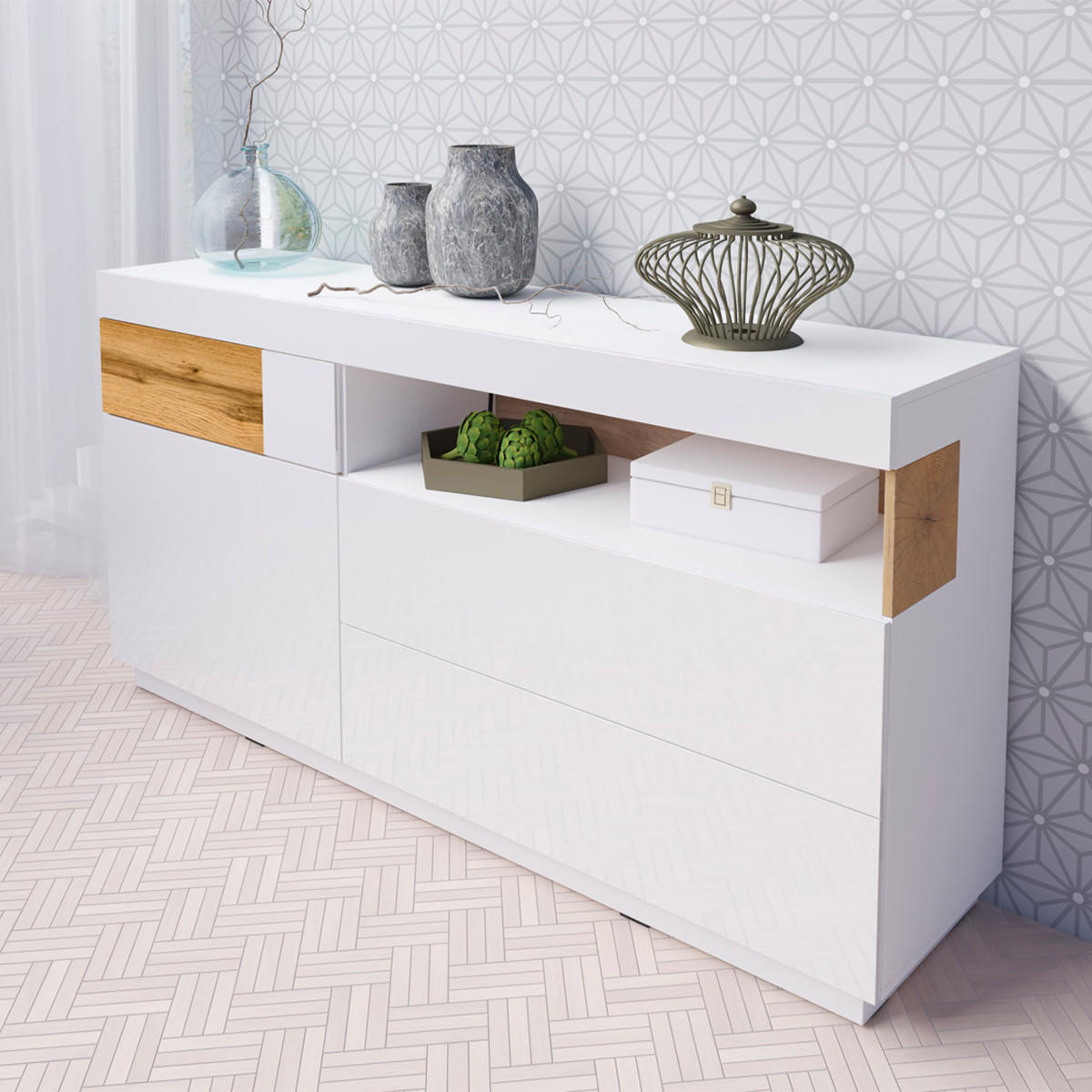 SIDEBOARD Andrea Weiß und Holz - Weiß, Holzwerkstoff (169/85/40cm) - Petits-meubles