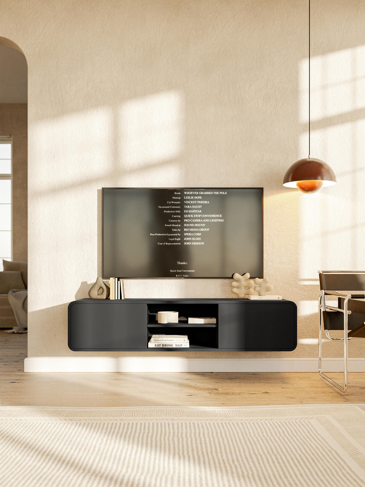 TV-HÄNGEBOARD Oro Schwarz mit 2 Schubladen 154 cm - Schwarz, Holzwerkstoff (154/32.4/40cm) - Selsey