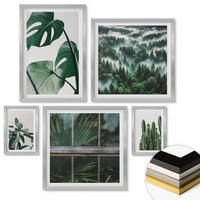 WANDBILDER 5er Set - 50x50 cm & 20x30 cm & 40x60 cm Silberner Rahmen - Ästhetik tropischer Pflanzen - Silberfarben, Kunststoff (40/60cm) - ArtPrintCave