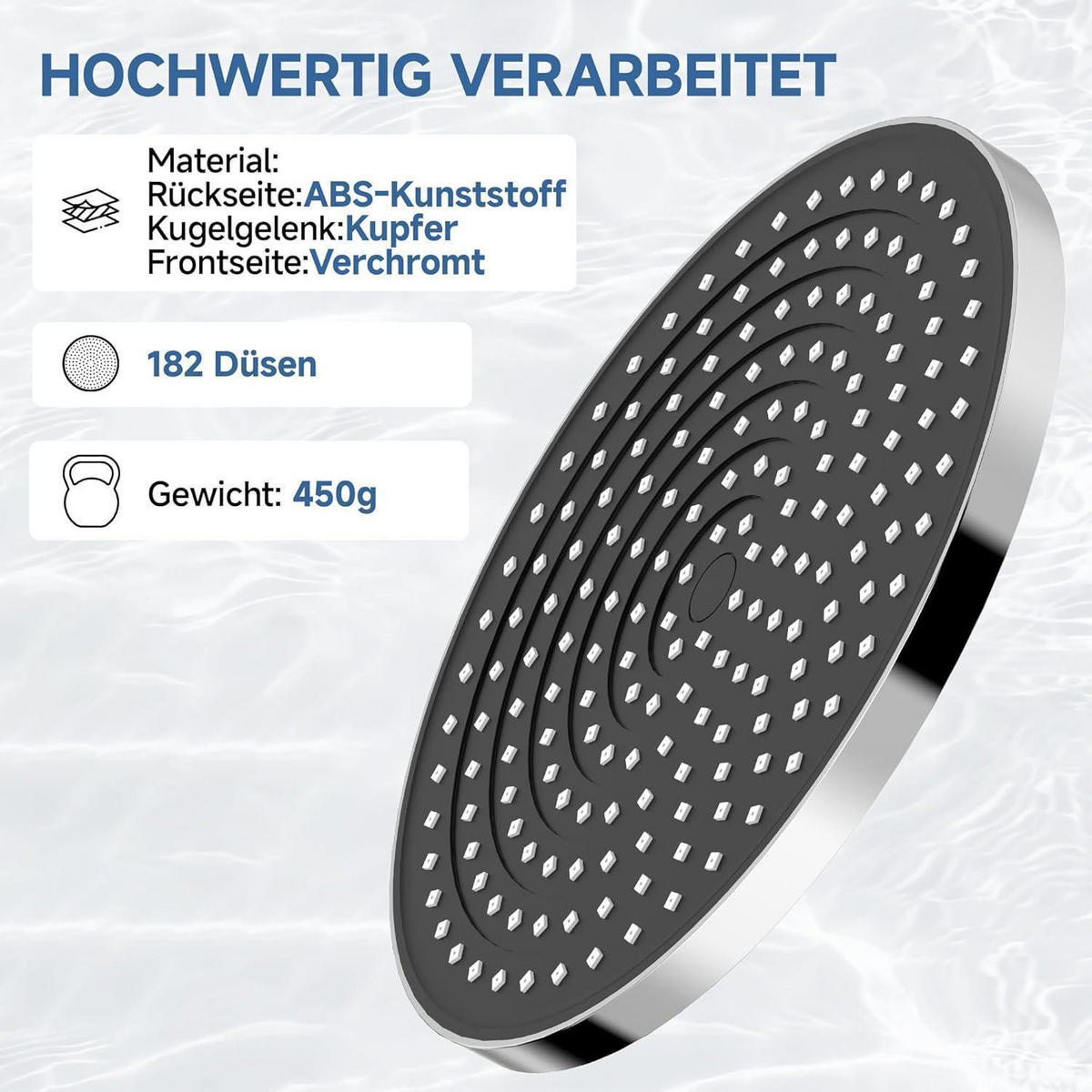DUSCHKOPF Regendusche 25 cm Schwarz+Chrome Wassersparend Anti-Kalk - Silberfarben, Metall (26/12.7/26cm)