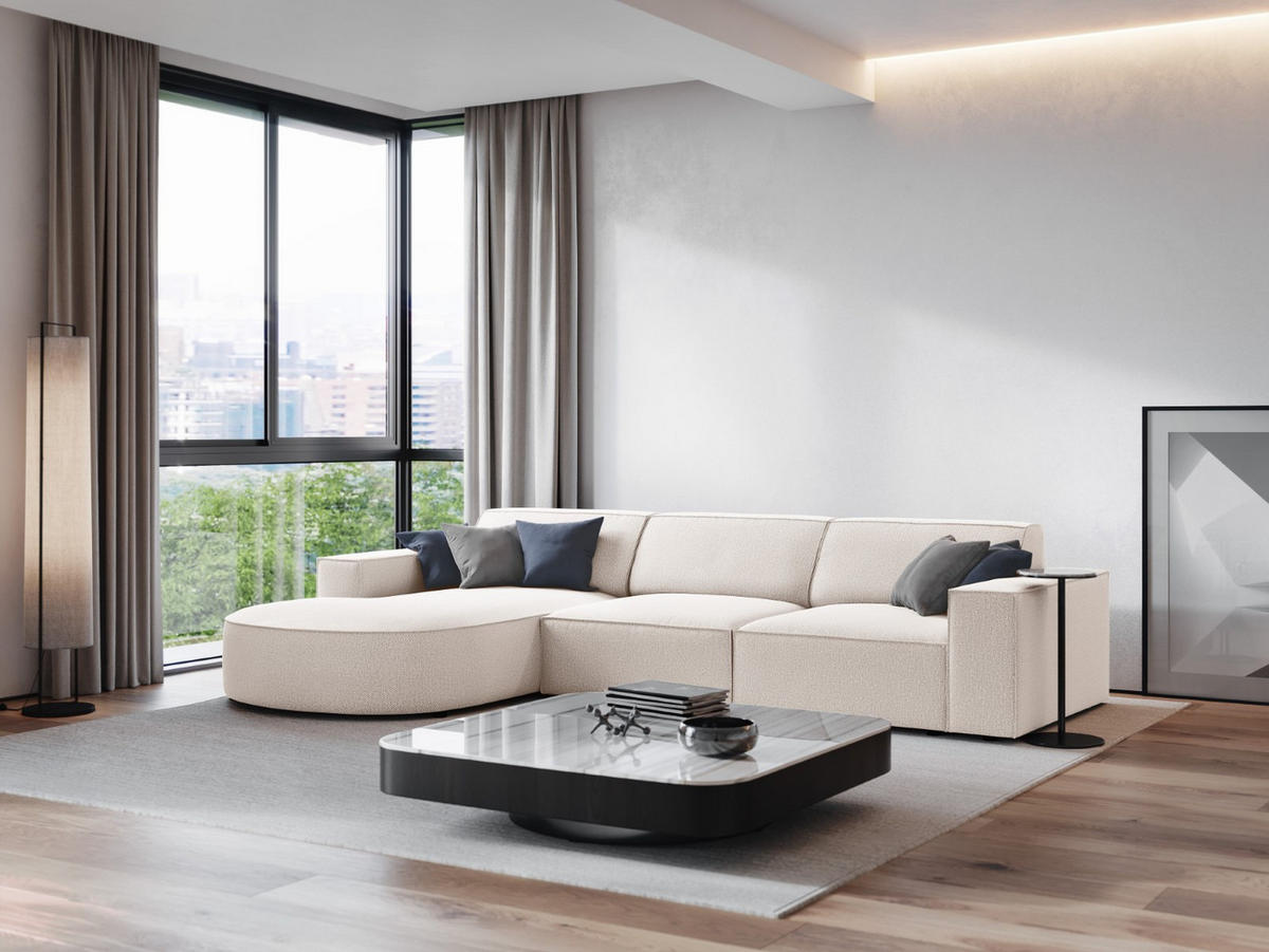 ECKSOFA links Jodie aus strukturiertem Stoff leichtes beige 4 Sitzplätze - Beige, Textil (166/284cm) - Micadoni