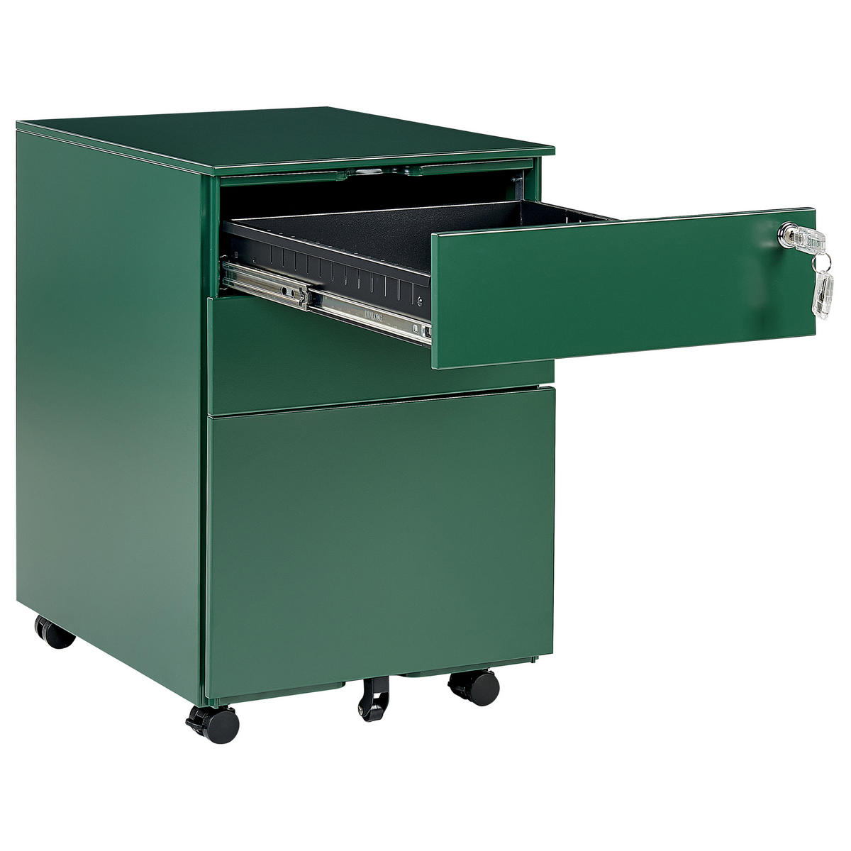 AKTENSCHRANK Metall grün 3 Schubladen mit Rollen Cami - Grün, Metall (39/60/50cm) - Beliani