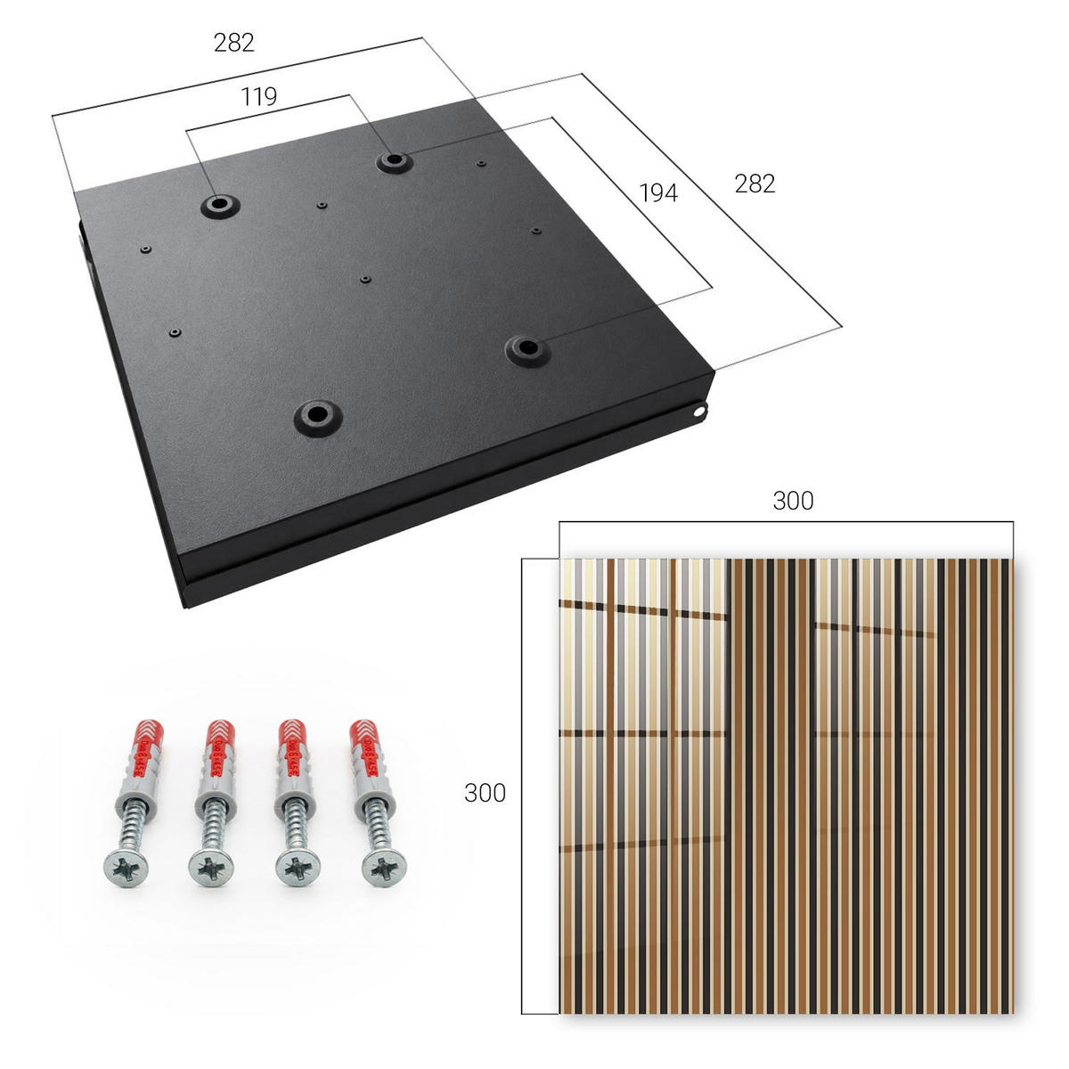 SCHLÜSSELBOX Schwarz 30x30 cm- Türöffnung nach rechts - Minimalistische Streifen - Braun, Metall (30/30/5cm) - TULUP