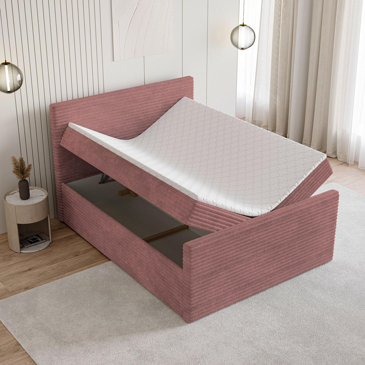 BOXBETT NOLEN 140x200 cm mit Matratze und Topper - Rosa - Rosa, Holz (140/200cm) - MASSENO