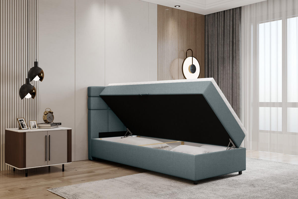 BOXBETT Reve 90 x 200 cm mit Bettkasten und Lattenrost ohne matratze - hellblau - Hellblau, Holz (90/200cm) - Panda Möbel