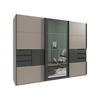 SCHWEBETÜRENSCHRANK 3-türig mit Spiegel, Schubladen, Vollausstattung in Sand Grau mit Absetzungen in Grafit, B270/H208/64 cm / 22507 - Sandfarben/Schwarz, Holzwerkstoff/Metall (270/208/64cm) - luma-home