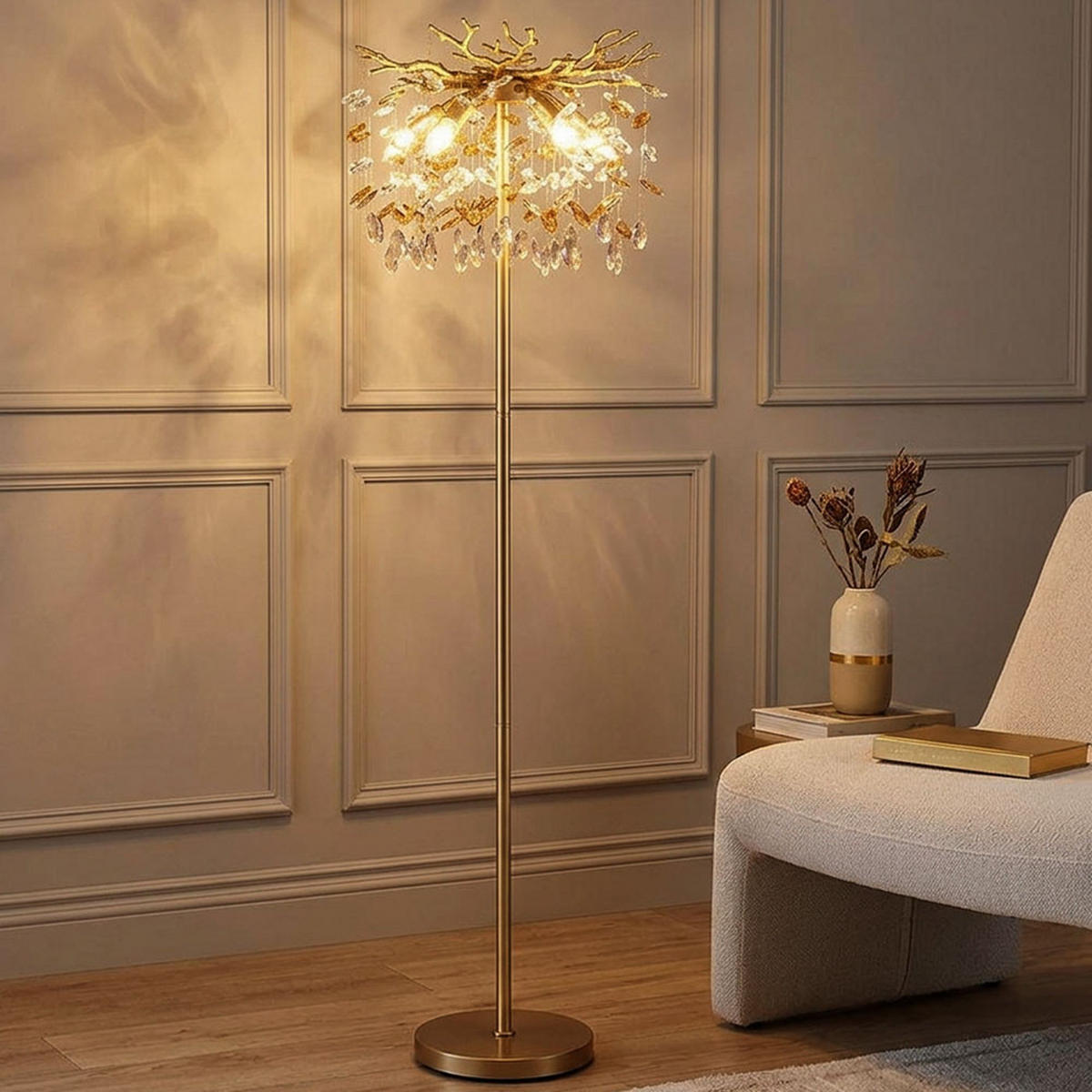 LED STEHLEUCHTE QUEENA, Metall, Gold, flexibler Arm - Goldfarben, Glas (46/46/155cm) - Globo Lighting