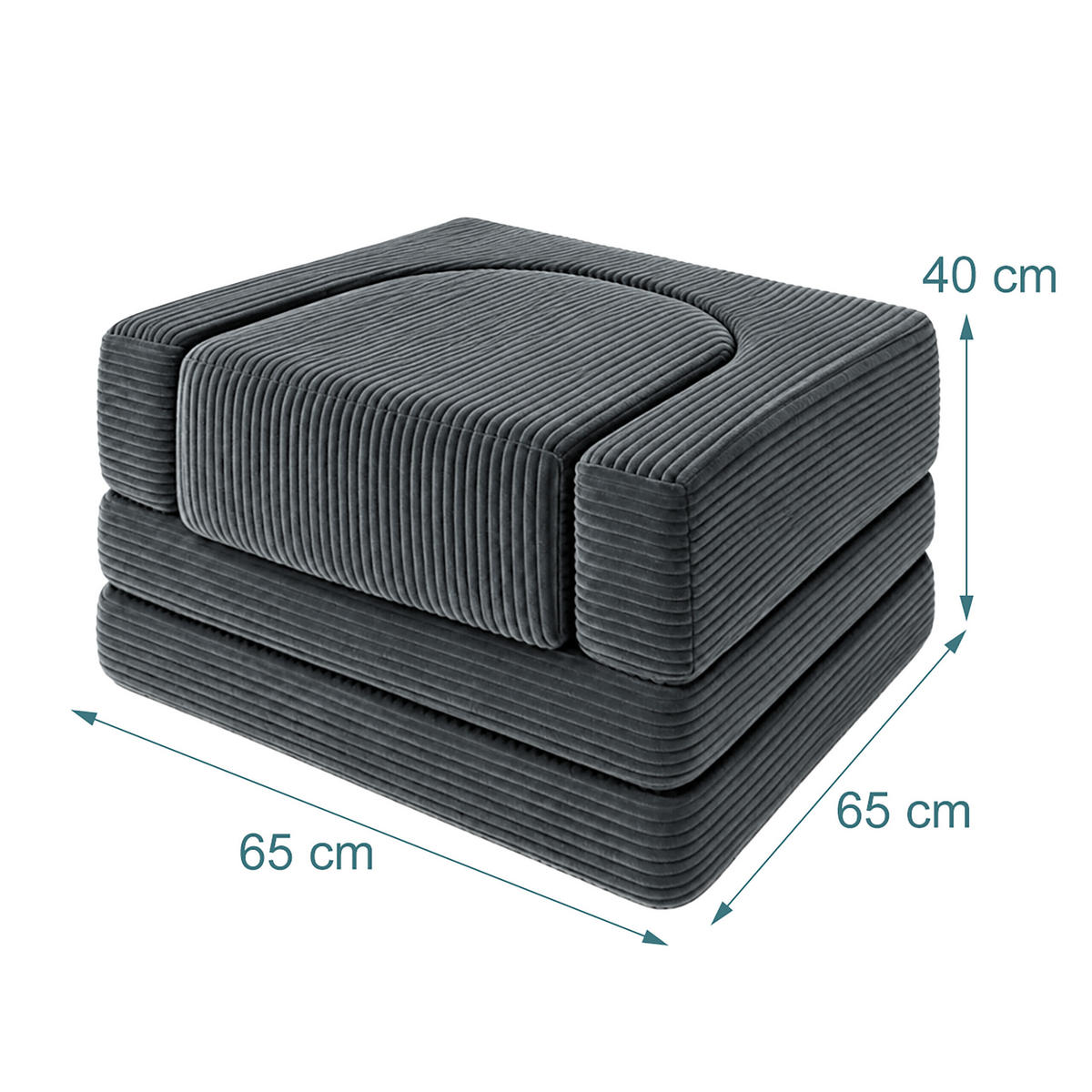FÅTÖLJ antracit 4-delars-set manchester - Antracit, Textil/Plast (65/40/65cm) - Relaxdays