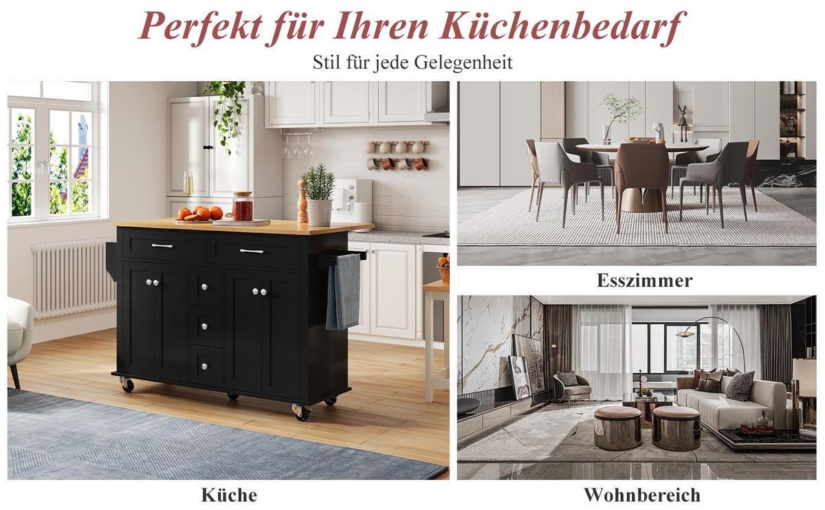 KÜCHENINSEL 140/89/40 cm Schwarz/Natur aus MDF mit ausklappbarer Arbeitsplatte - Schwarz, Holzwerkstoff (65/89/140cm) - OKMYHOME
