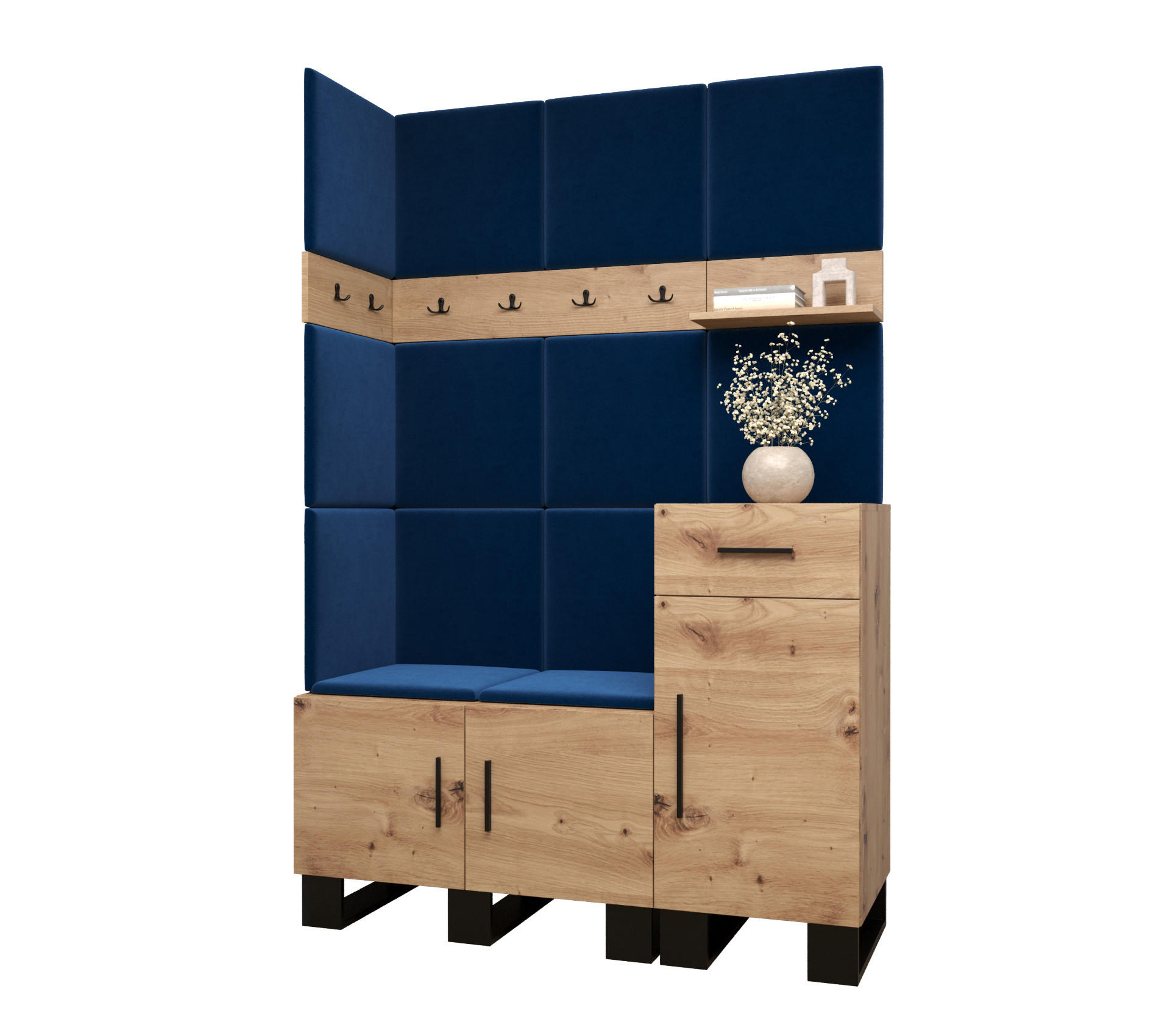 Abiks Möbel Garderoben-Set Eiche Artisan, Dunkelblau 126x196x45.6 cm
