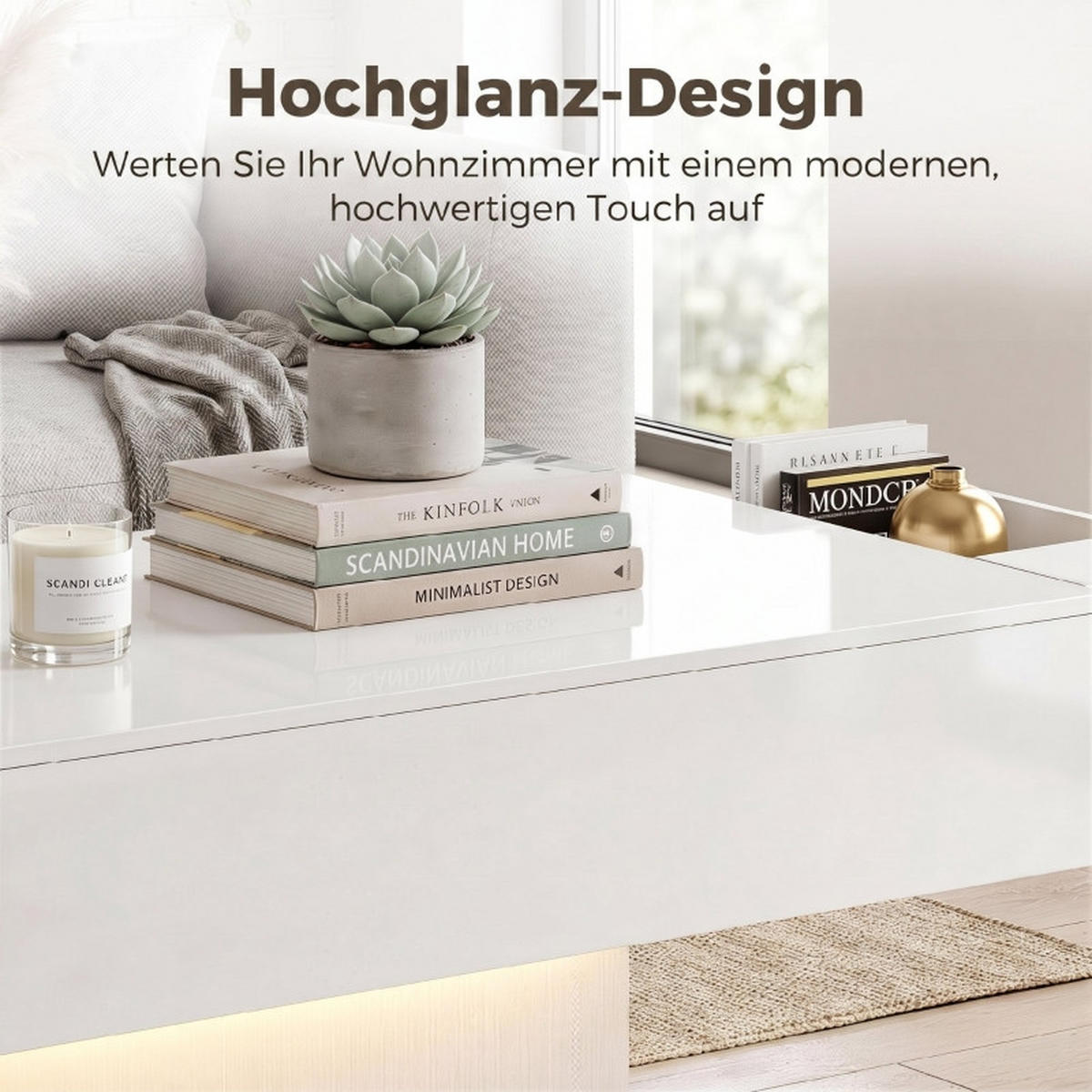 COUCHTISCH DE-37204 mit LED und 2 Schubladen Weiß - Weiß, Holzwerkstoff (108/48/55cm) - ComfortXL