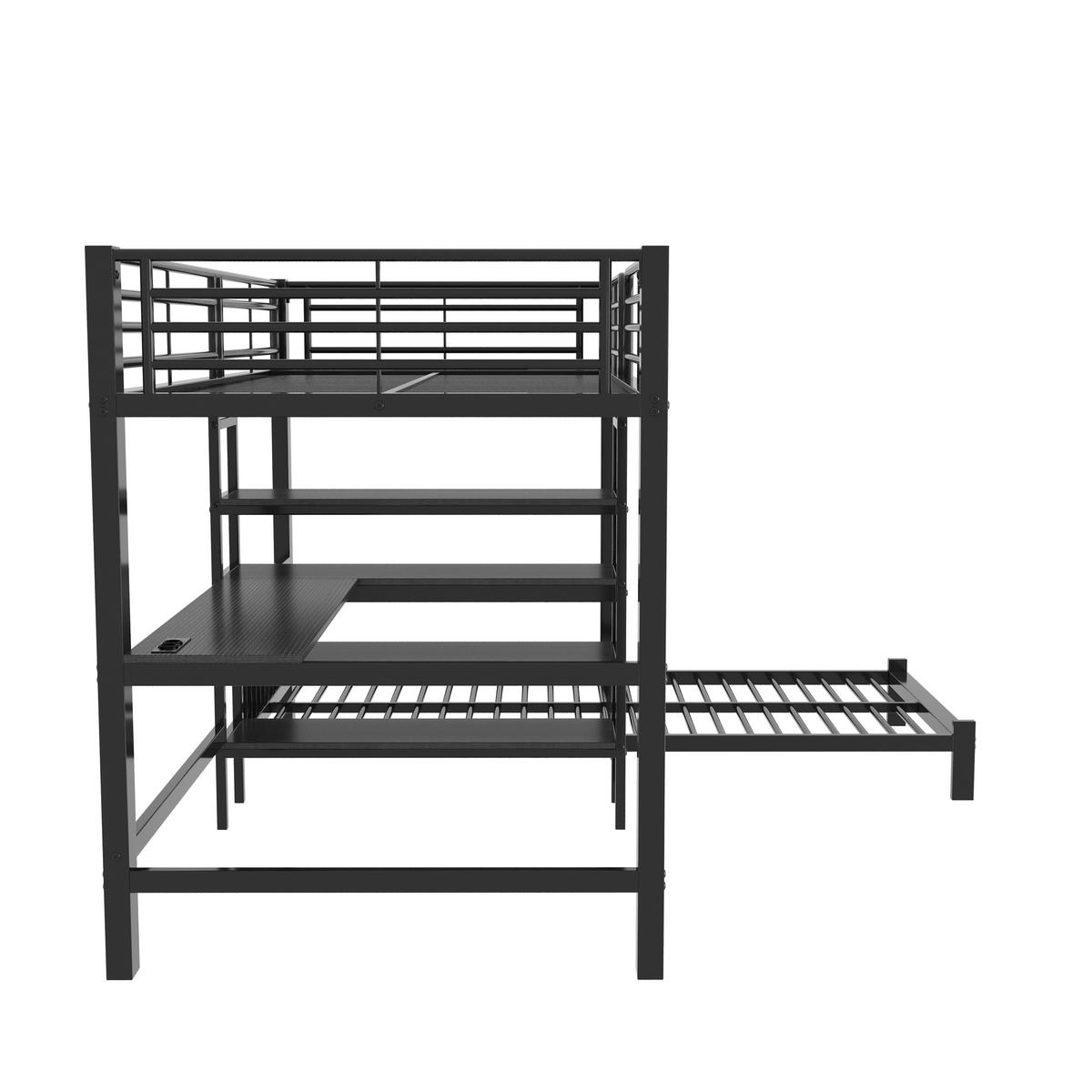 HOCHBETT 90/200 cm mit Schreibtisch und USB, DE-41975, in Schwarz - Schwarz, Metall (90/200cm) - ComfortXL