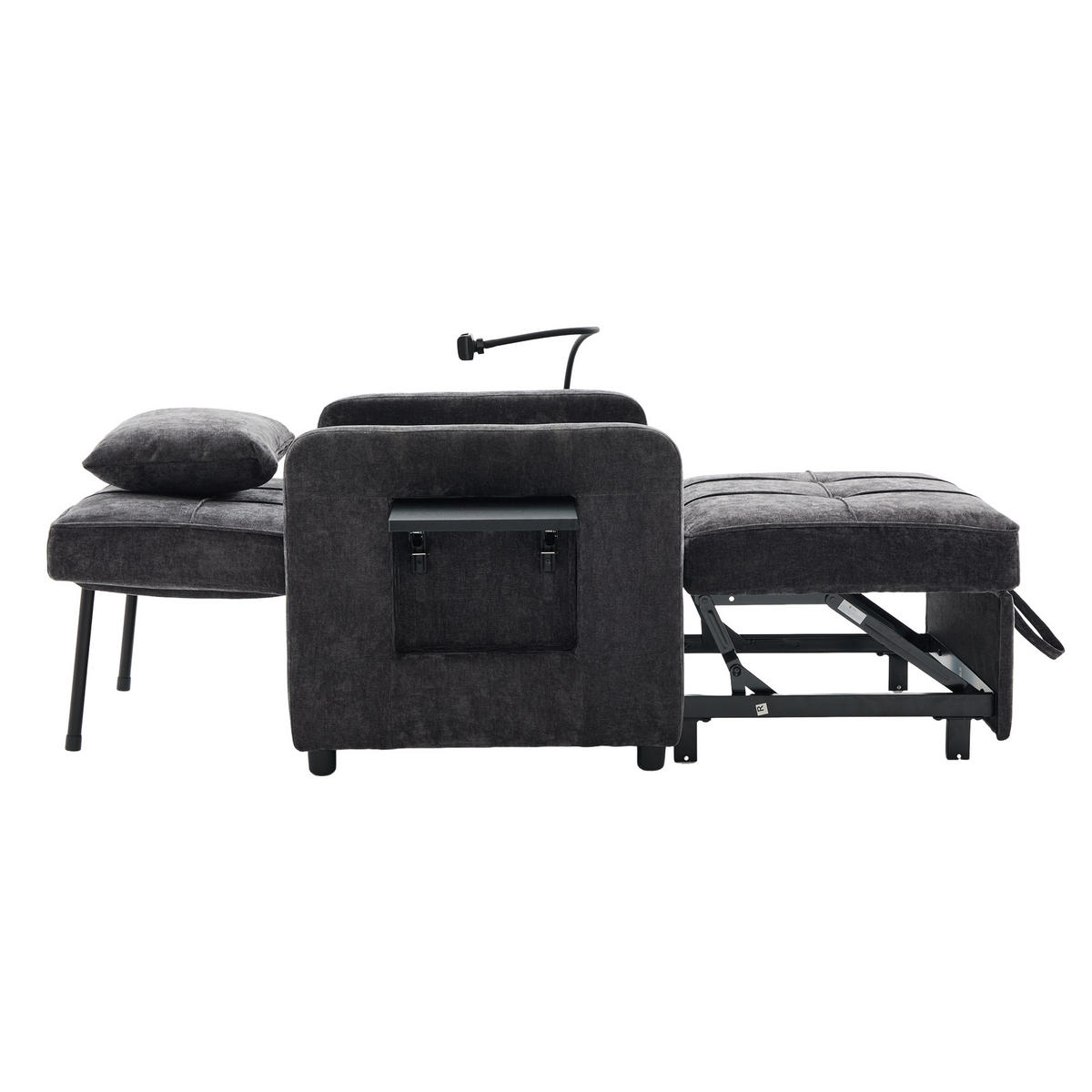 SCHLAFSESSEL 2-in-1 mit Tischchen und Stauraum, DE-42290, Grau - Dunkelgrau, Metall (79/83/167cm) - ComfortXL