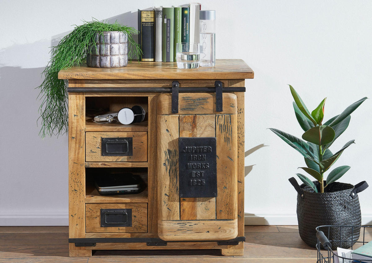 KOMMODE Mango 70x45x70 natur lackiert RAILWAY #123 - Naturfarben, Holz (70/70/45cm) - Massivmoebel24