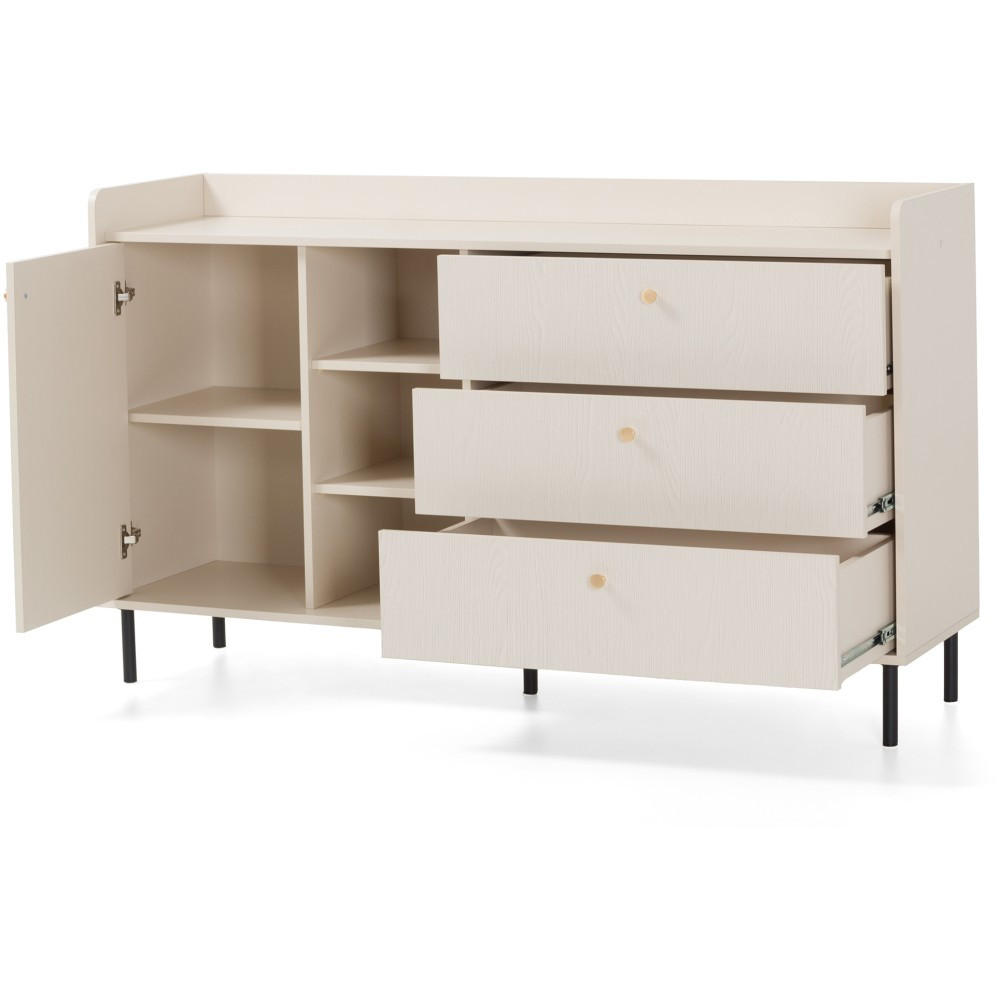 KOMMODE Gloria mit 3 Schubalden und offenen Regalen - Beige/Schwarz, Holzwerkstoff/Metall (153/91/42cm) - Beautysofa
