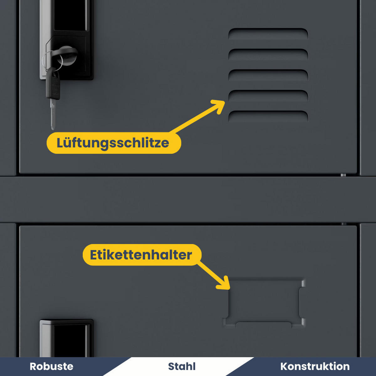 SCHLIESSFACHSCHRANK Spind BERN 18 Fächer185x90x40cm Anthrazit - Anthrazit, Metall (90/185/40cm) - DELUKE