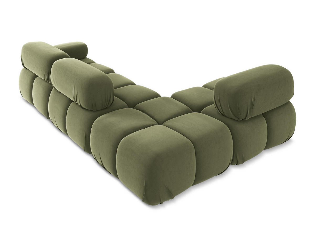 ECKSOFA Links Samt Stoff Grün - Schwarz/Olivgrün, Kunststoff/Textil (190/285cm) - Makamii