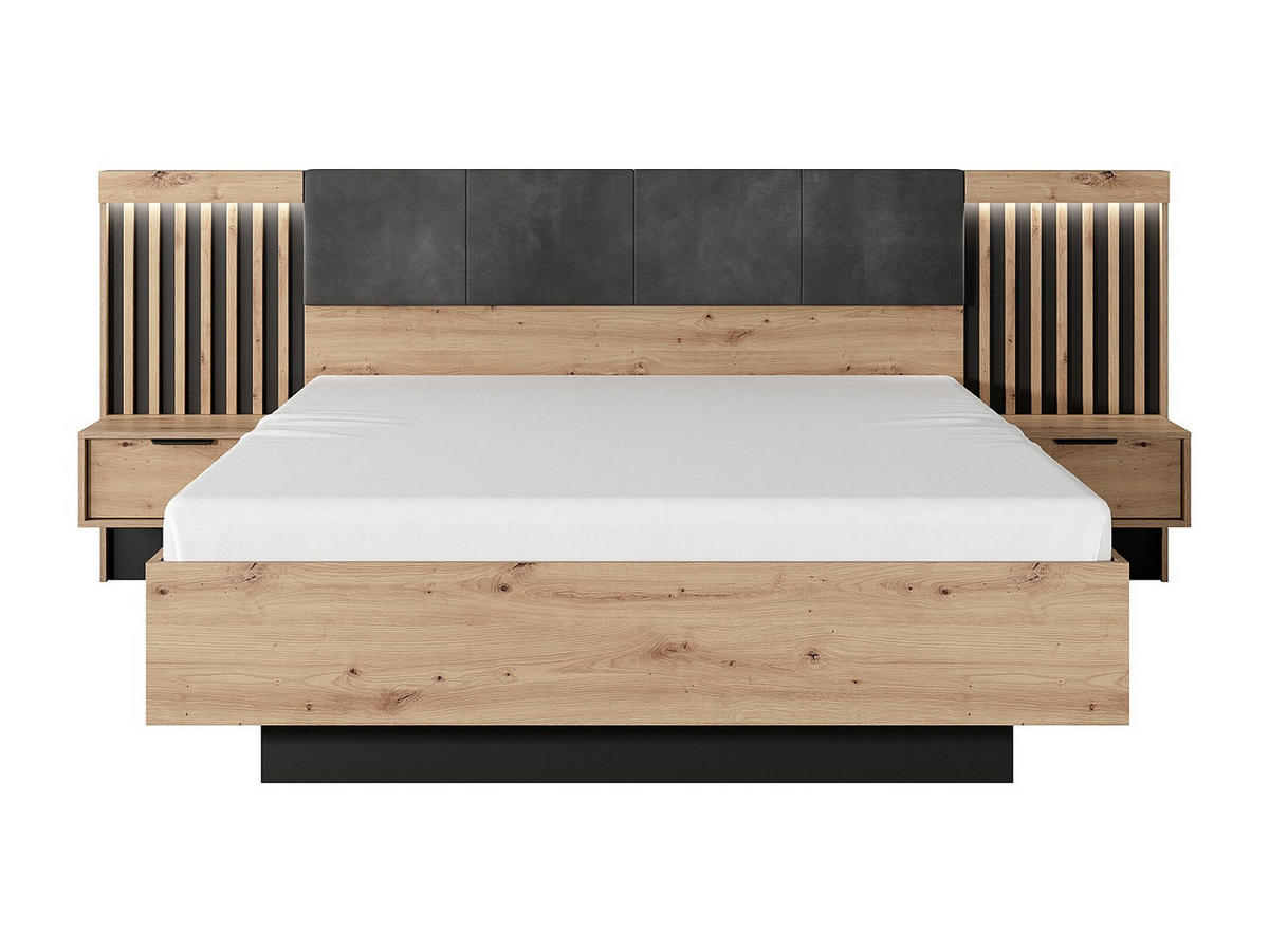 BETTRAHMEN - 2 Personen - holz - schwarz, naturfarben hell Ariada - Schwarz/Naturfarben, Holz (160/200cm) - Vente-Unique