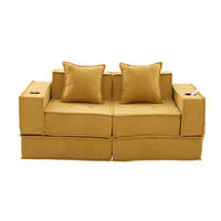 2-SITZER-SOFA aus Chenille 162x78x66 cm Senfgelb mit Seitentaschen und 2 Kissen - Gelb, Textil (162/66/78cm) - Modfu
