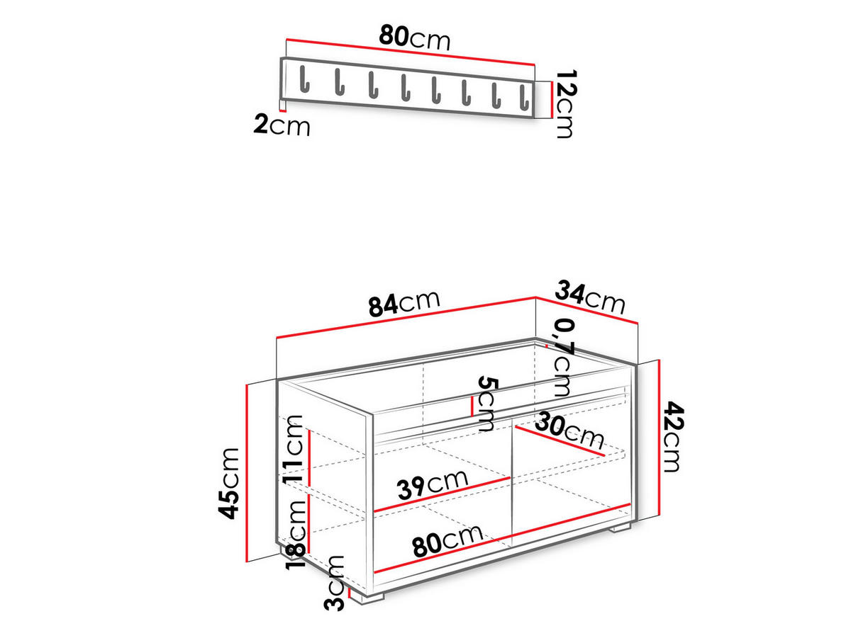 GARDEROBEN-SET Grawis 80 II - Silberfarben/Hellgrau, Holzwerkstoff/Kunststoff (84.5/45/34cm) - MIRJAN24