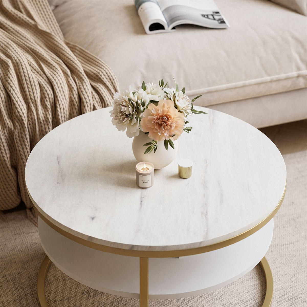 COUCHTISCH CIRI SLIM LEVANTO mit Regal - Goldfarben, Holzwerkstoff (60/60/42cm) - Lookway