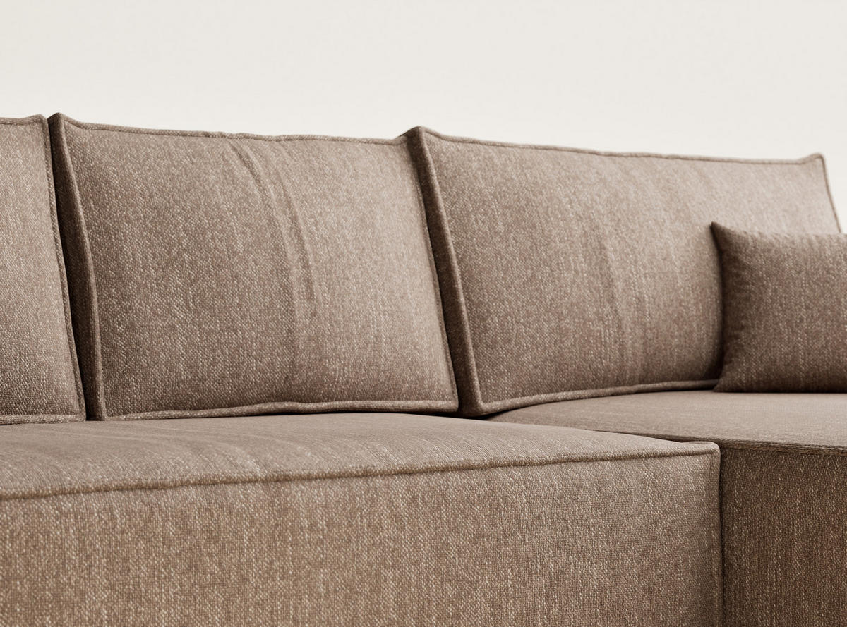 ECKSOFA MIT SCHLAFFUNKTION Maze Hellbraun Webstoff - Hellbraun/Schwarz, Holz/Holzwerkstoff (294/185cm) - Maison de Reve