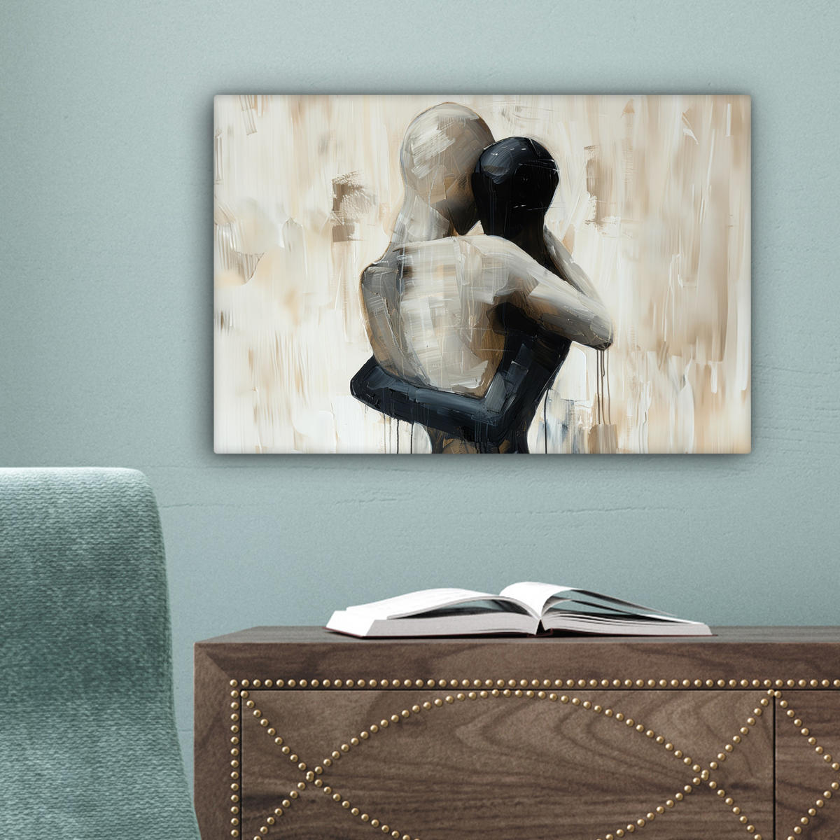 LEINWANDBILD Abstrakt - Liebe - Schwarz und weiß - Modern Deko Schlafzimmer 30x20 cm - Schwarz, Textil (30/20cm) - MuchoWow