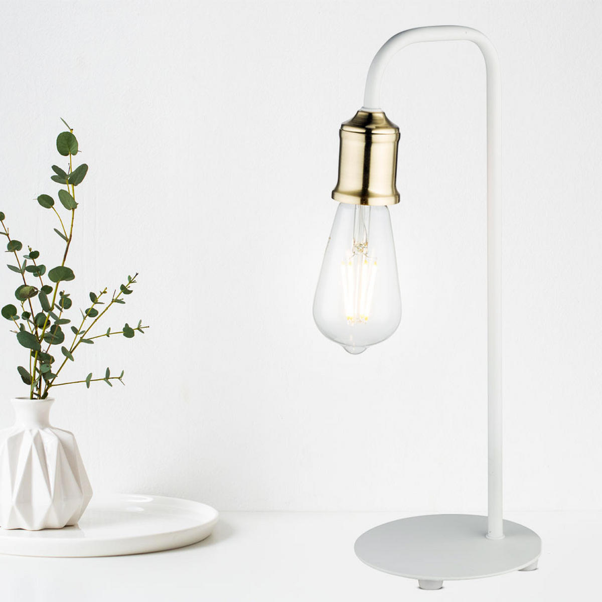 TISCHLEUCHTE LUDWIG Weiß Messing - Weiß, Metall (16.4/15/50cm) - Globo Lighting