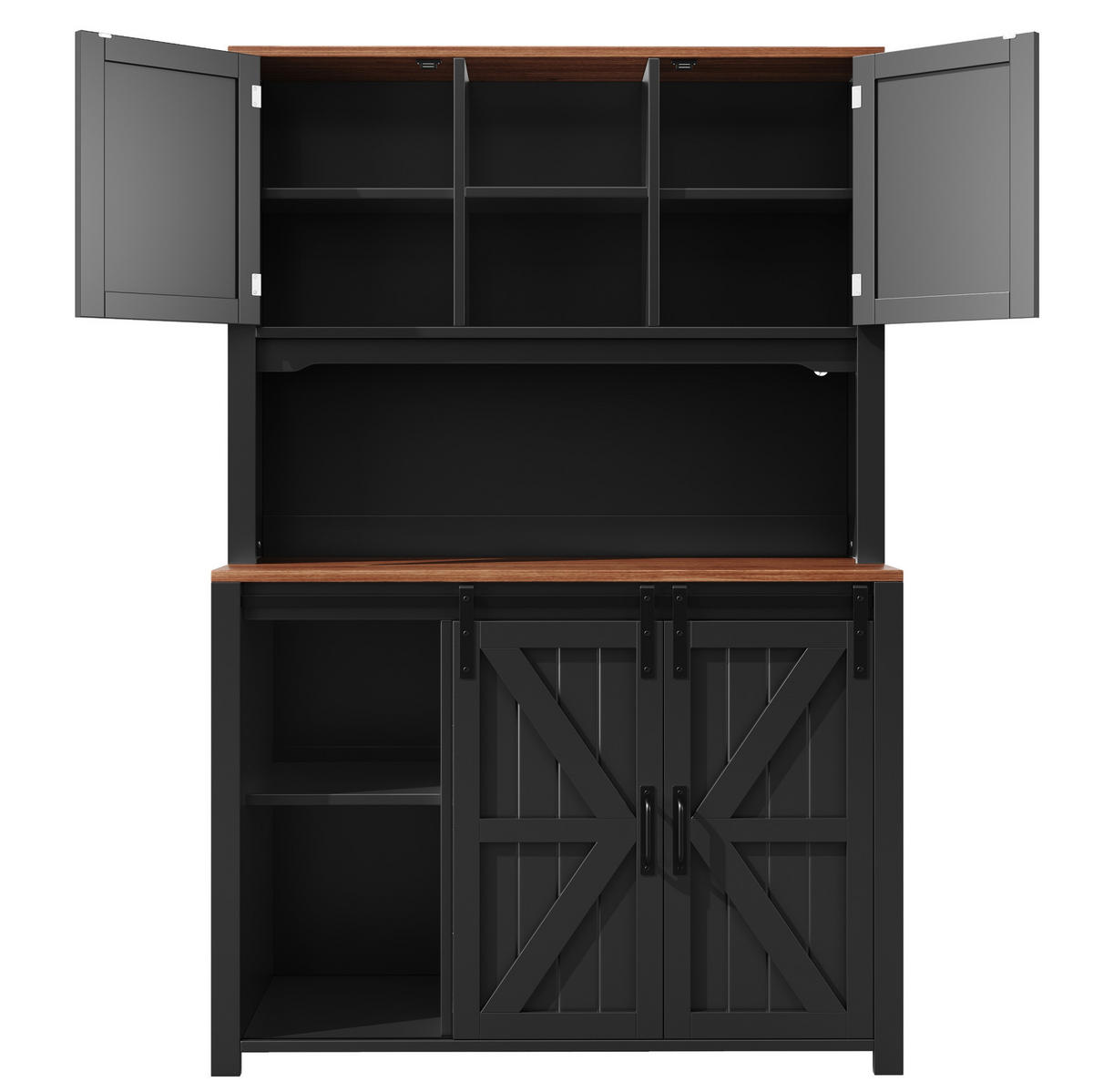 BUFFET 115/40/174,7 cm in Schwarz mit LED-Beleuchtung und Schiebetüren - Schwarz, Holzwerkstoff (115/174.7/40cm) - Flora Grace