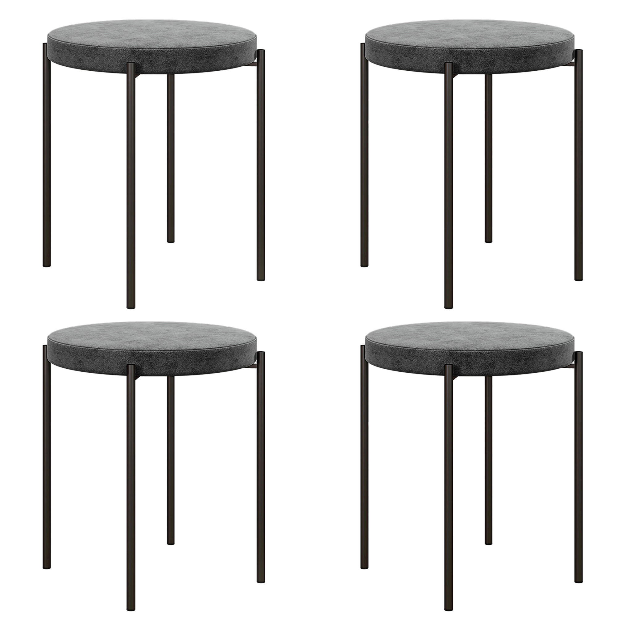 KÜCHENHOCKER DE-06804 4er-Set stapelbar mit Samtoptik Dunkelgrau - Dunkelgrau, Textil/Metall (41.5/46/41.5cm) - ComfortXL
