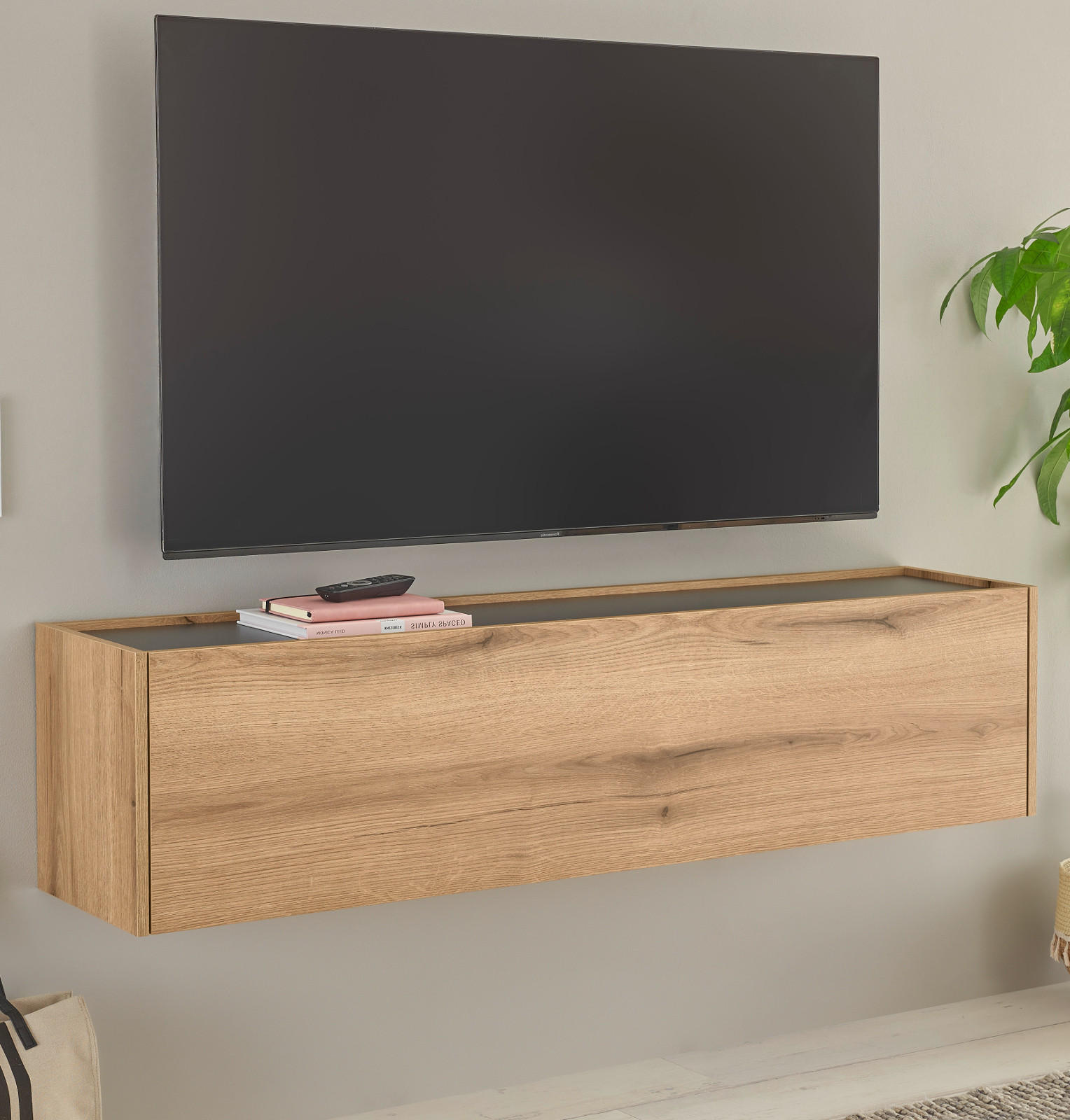 TV-LOWBOARD Evoke Eiche, grau 150 cm, TV- Unterteil hängend - Eichefarben/Naturfarben, Holz/Holzwerkstoff (150/35/30cm) - Furn.Design
