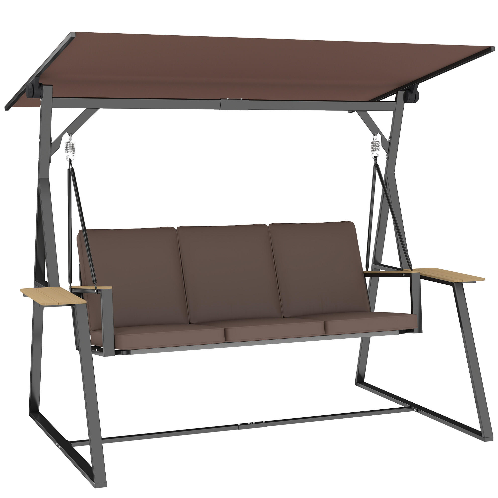 GARTENSCHAUKEL mit Tablett, Dreisitzer-Schaukel, braun - Braun, Metall (132/78.5/398.5cm) - Vallsero
