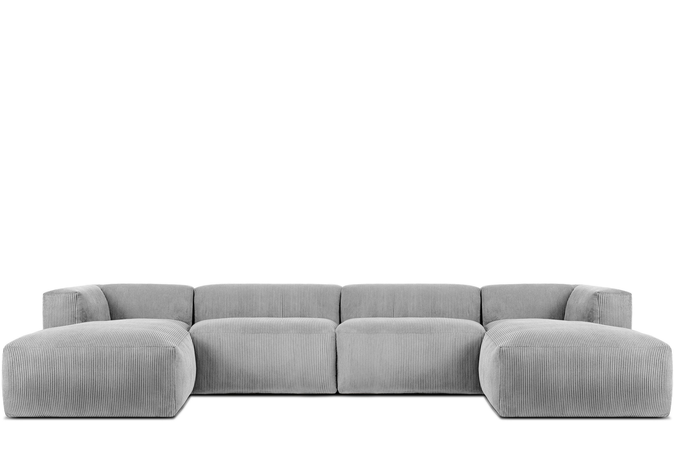 PANORAMA-ECKSOFA BUFFO 7/8 Sitzer mit extrem weicher Sitzfläche, Kordstoff, hellgrau - Hellgrau, Textil (424/73/180cm) - KONSIMO®