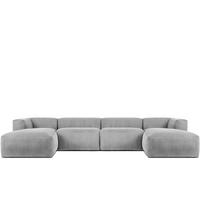 PANORAMA-ECKSOFA BUFFO 7/8 Sitzer mit extrem weicher Sitzfläche, Kordstoff, hellgrau - Hellgrau, Textil (424/73/180cm) - KONSIMO®