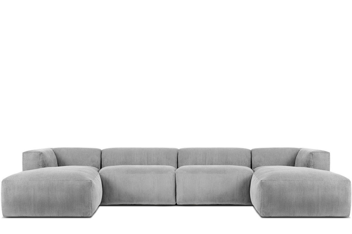 PANORAMA-ECKSOFA BUFFO 7/8 Sitzer mit extrem weicher Sitzfläche, Kordstoff, hellgrau - Hellgrau, Textil (424/73/180cm) - KONSIMO®