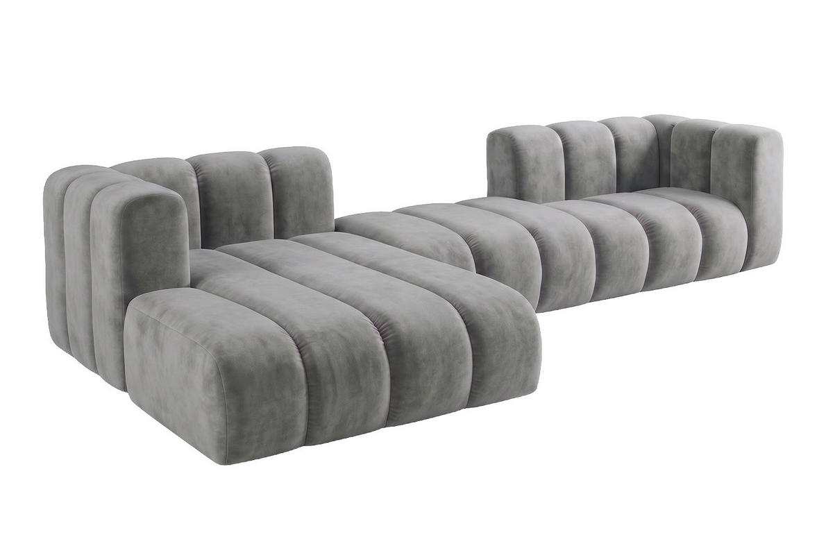 ECKSOFA Modulares In L-Form, Velvet-Stoff Riviera, Grau, Links, GRAND 319 cm - Grau, Holz (319/175cm) - Kaiser Möbel