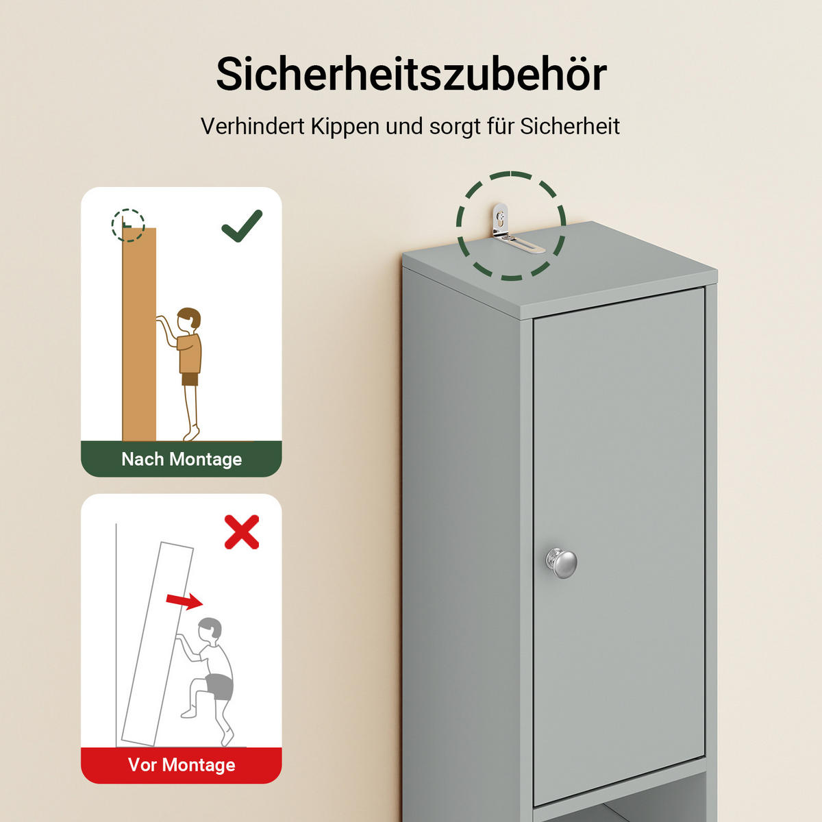HOCHSCHRANK schmal Hellgrau - Hellgrau, Holzwerkstoff (45/58/40cm) - SoBuy