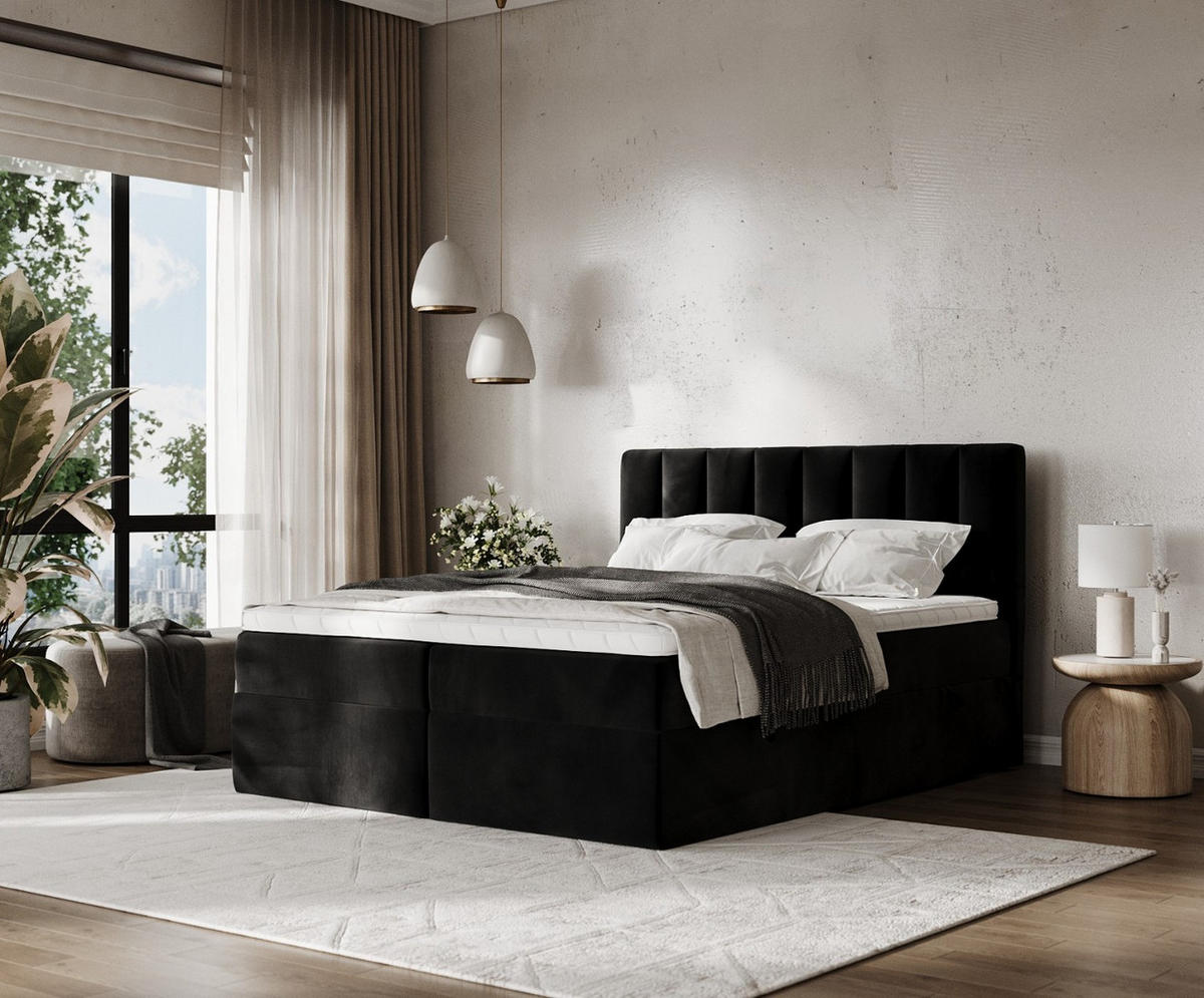 BOXBETT Bari 160/200 cm Schwarz im Kronos Stoff - Schwarz, Holz/Holzwerkstoff (160/200cm) - AltaBeds