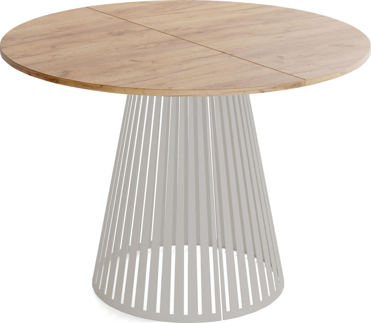 ESSTISCH Naro rund ausziehbar mit Lamellen-Metallgestell in Grau-Beige, Braun 120-200/120/76 cm - Kaschmir/Eiche Wotan, Holzwerkstoff/Metall (120/120/76cm) - WFL GROUP