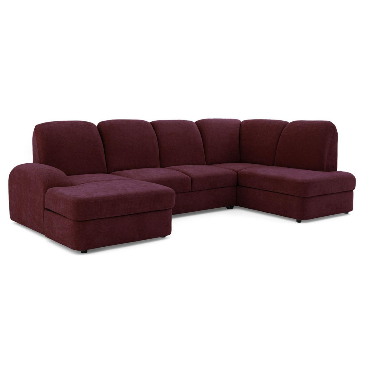 ECKSOFA VIBE U Rechts mit Schlaffunktion 129x263 Chenille Bordeaux - Bordeaux/Schwarz, Holz/Kunststoff (186/102/280cm) - Muffo