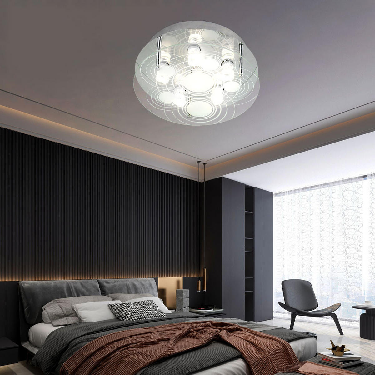 LED DECKENLEUCHTE Glas satiniert Silber - Silberfarben, Glas/Metall (33/33/12.5cm) - Globo Lighting