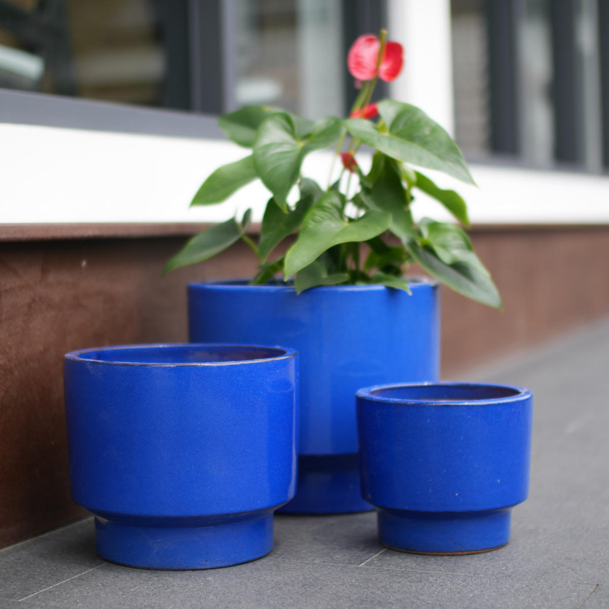 KERAMIKBLUMENTÖPFE, 3-teilig, 38,1/30,5/22,9cm, vollblaue Glasur - Blau, Keramik (38/33/38cm) - Vallsero