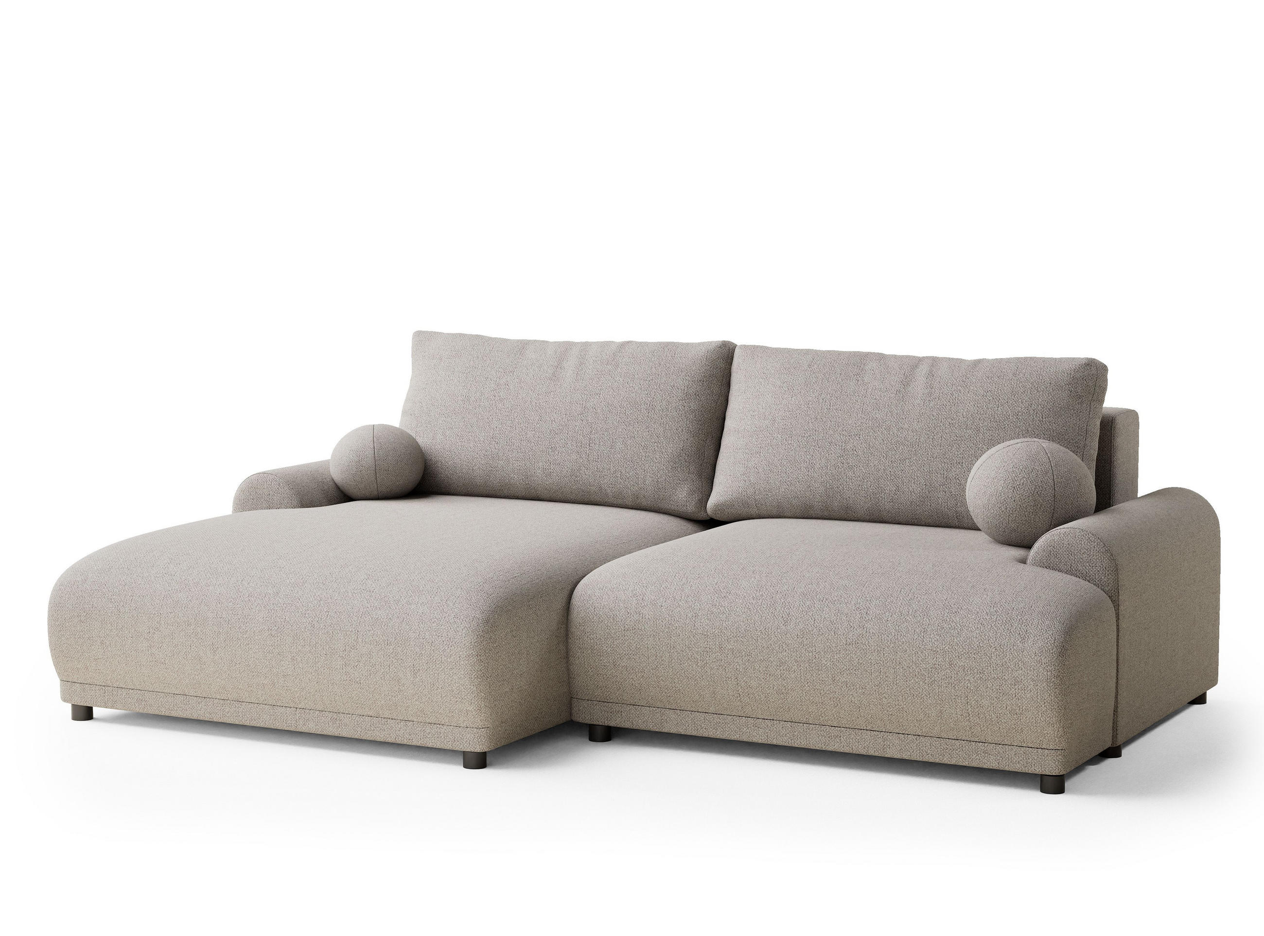 ECKSOFA MIT SCHLAFFUNKTION Tallin Seidengrau Webstoff - Links Seite - Greige/Schwarz, Holz/Holzwerkstoff (145/240cm) - Maison de Reve