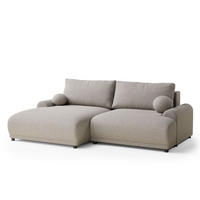 ECKSOFA MIT SCHLAFFUNKTION Tallin Seidengrau Webstoff - Links Seite - Greige/Schwarz, Holz/Holzwerkstoff (145/240cm) - Maison de Reve