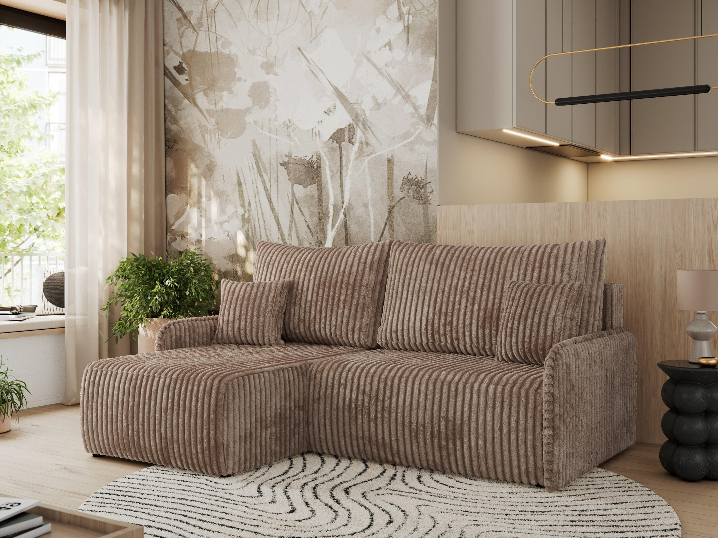 ECKSCHLAFSOFA ARPA L Braun Cord - links - Schwarz/Braun, Kunststoff/Textil (198/150cm) - MKS