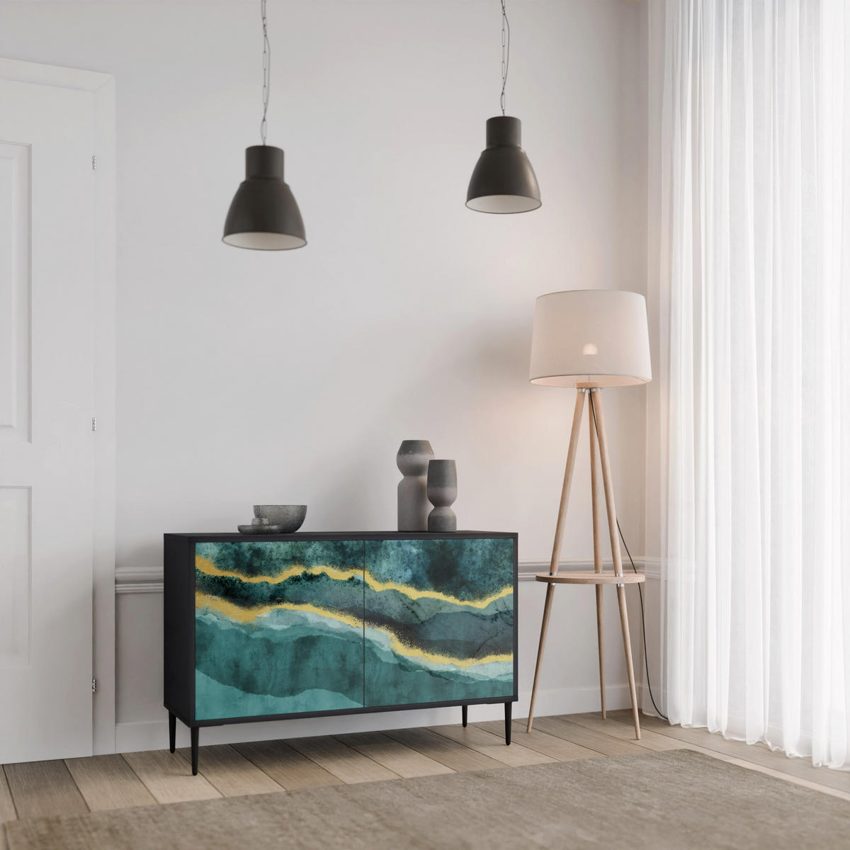 SIDEBOARD GOLDRUSH ODYSSEY, Eicheneffekt, 111x42x77,5 cm, 2 Türen - Eichefarben/Buchefarben, Holzwerkstoff/Buchenholz (111/77.5/42cm) - SpaceRebels